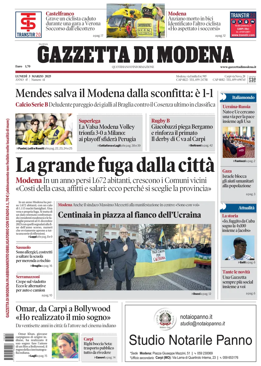 Prima-pagina-gazzetta di modena-oggi-edizione-del-2025-03-03